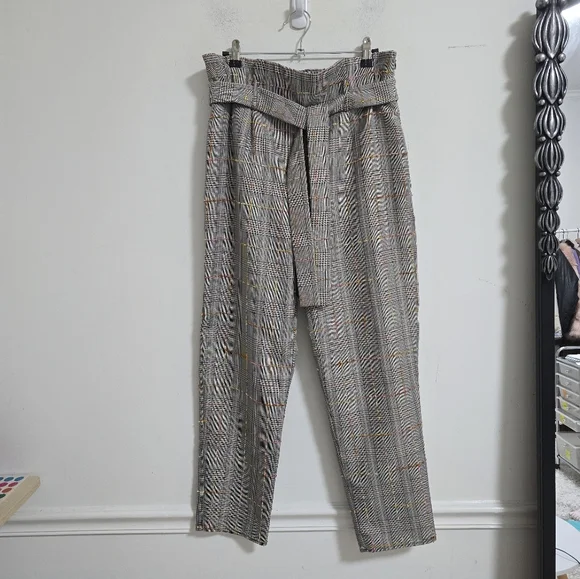 Amanda Uprichard plaid gray textured high rise straight leg pants size S - Picture 2 of 7